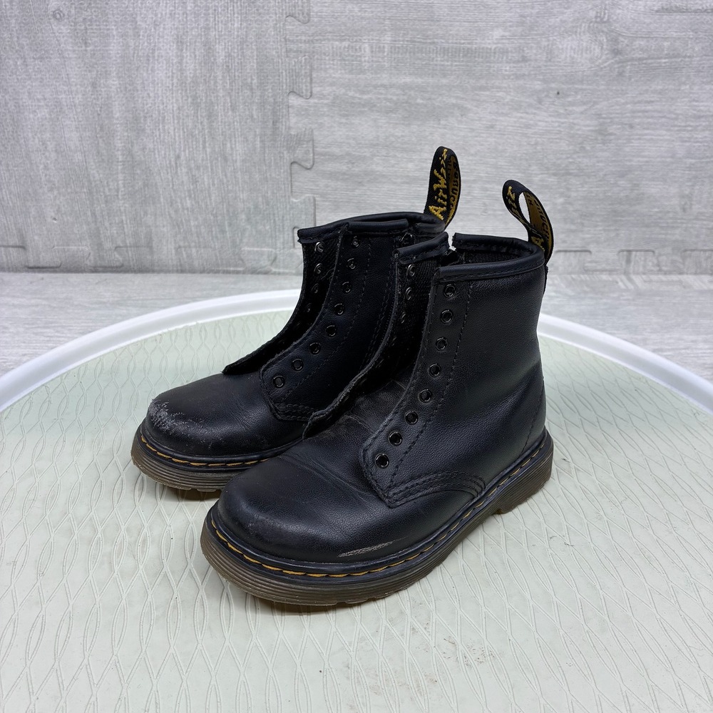 Dr. Martens 1460 T Boots Kids Size 9 Black‎ Leather Side Zip Combat Boots
